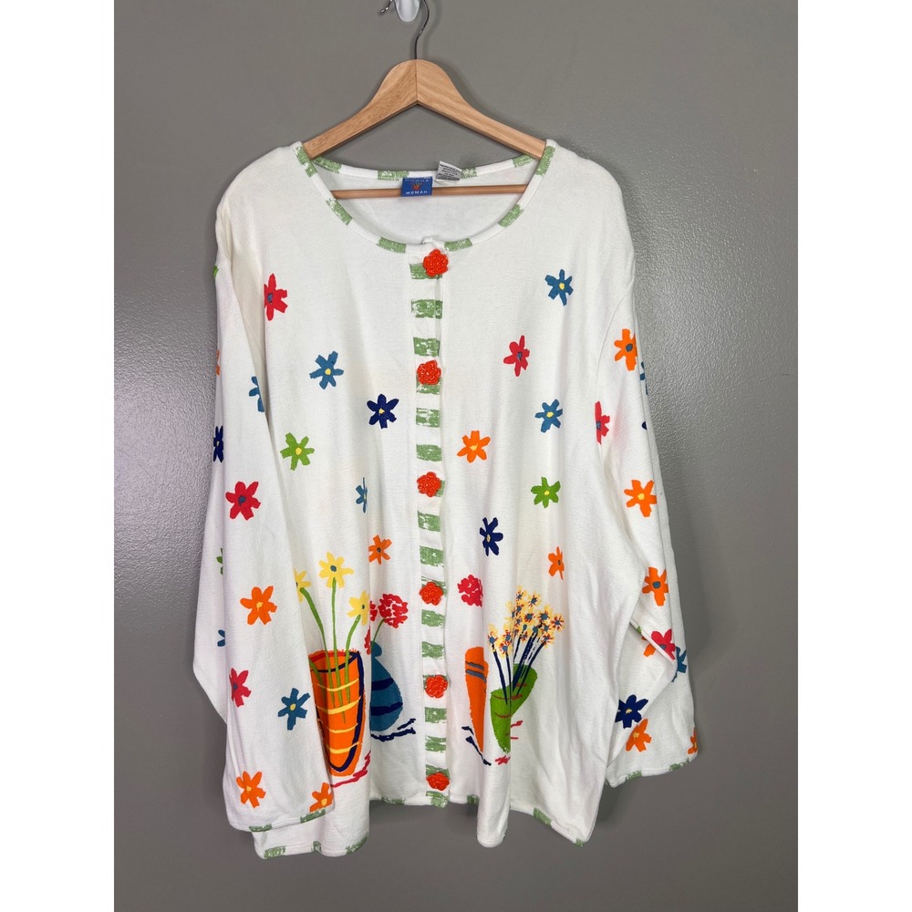 Onque woman cotton cardigan cottagecore kidcore teacher floral bright size 3X